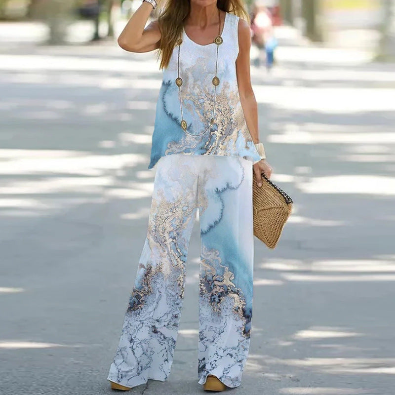 # Women's Printed Sleeveless High-Waisted Two-Piece Set