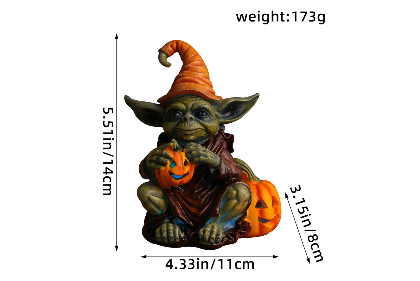 Halloween Pumpkin Lantern Resin Ornament | Glowing Gnome Doll