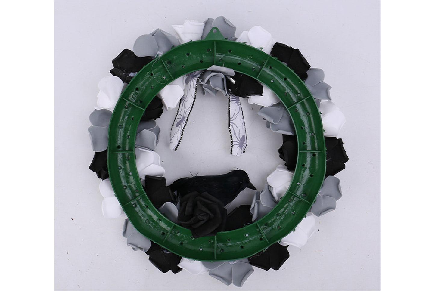 Black and White Rose and Crow Wreath