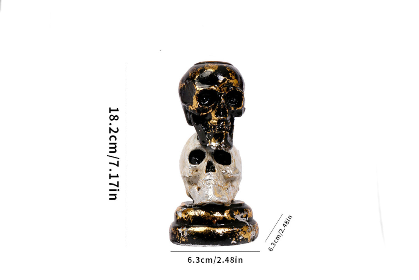 Two-tone Black and White Skull Candlestick Ornament