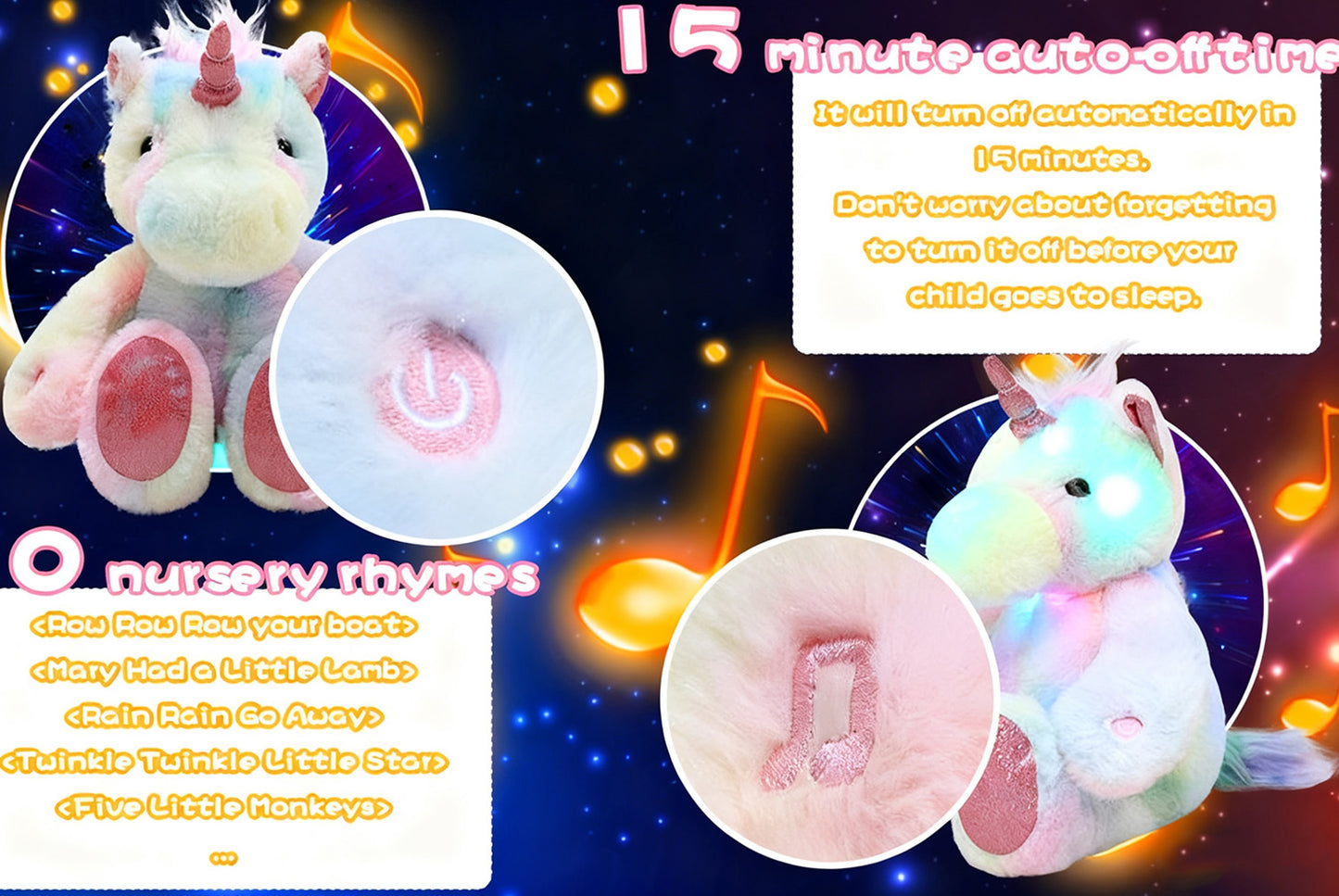 **Colorful Musical Glowing Unicorn | Sleeping Plush Toy**