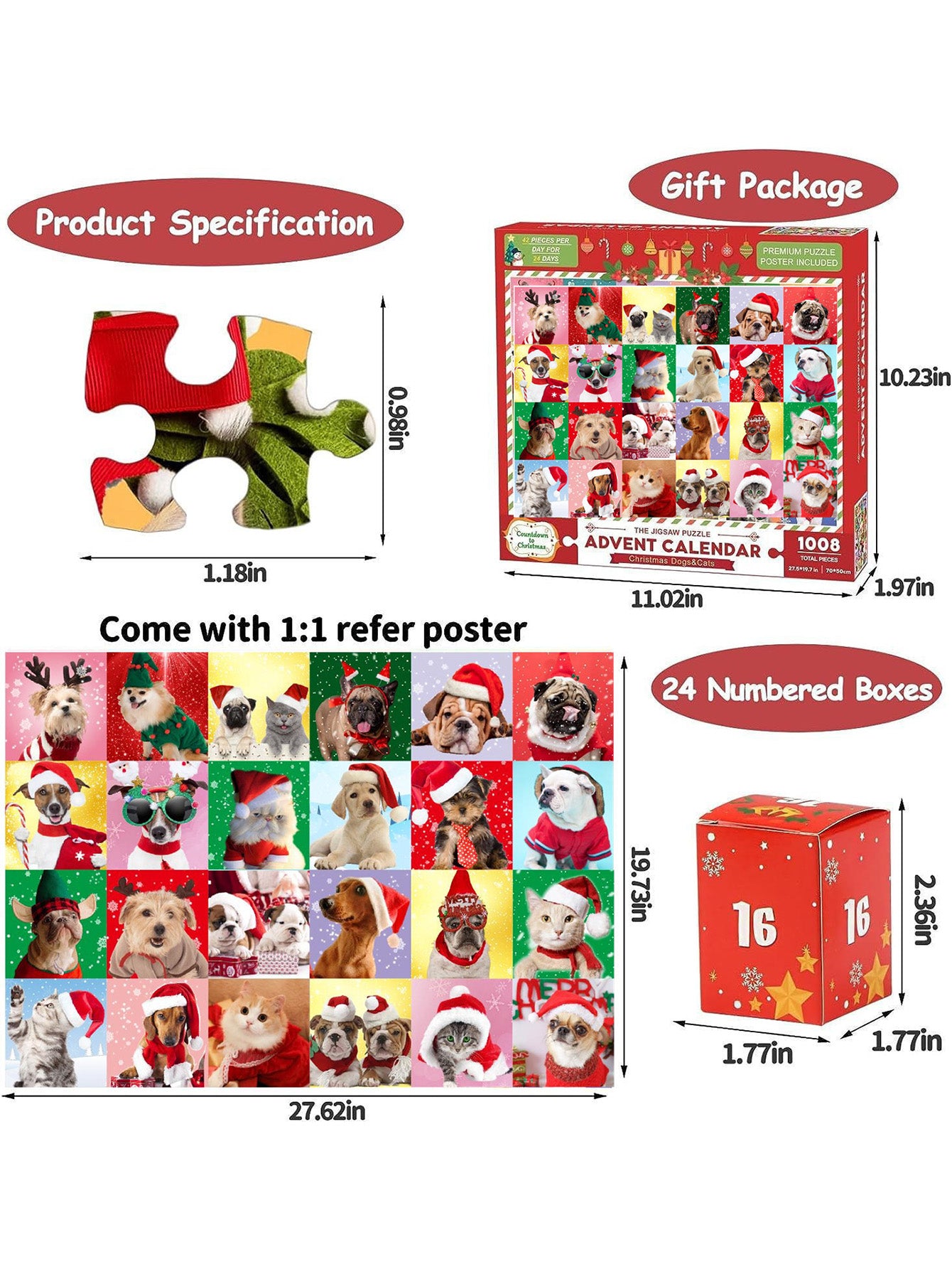 Christmas Countdown Calendar Blind Box 24-Day Puzzle Surprise Gift Box