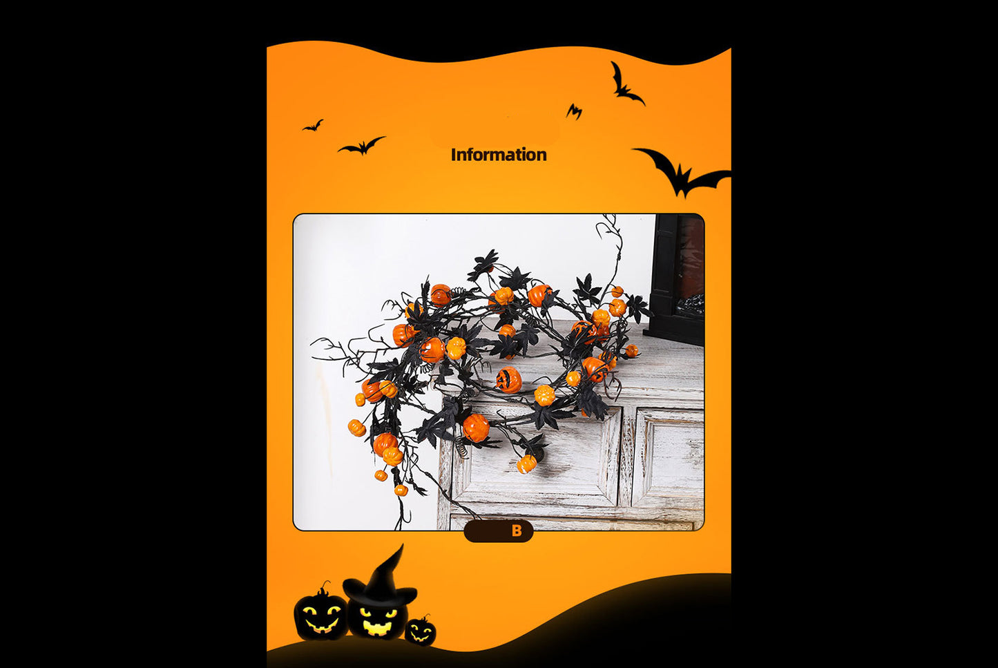 **Halloween 1.8m Black Maple Leaf Scary Pumpkin Vines Home Party Door Hanging**
