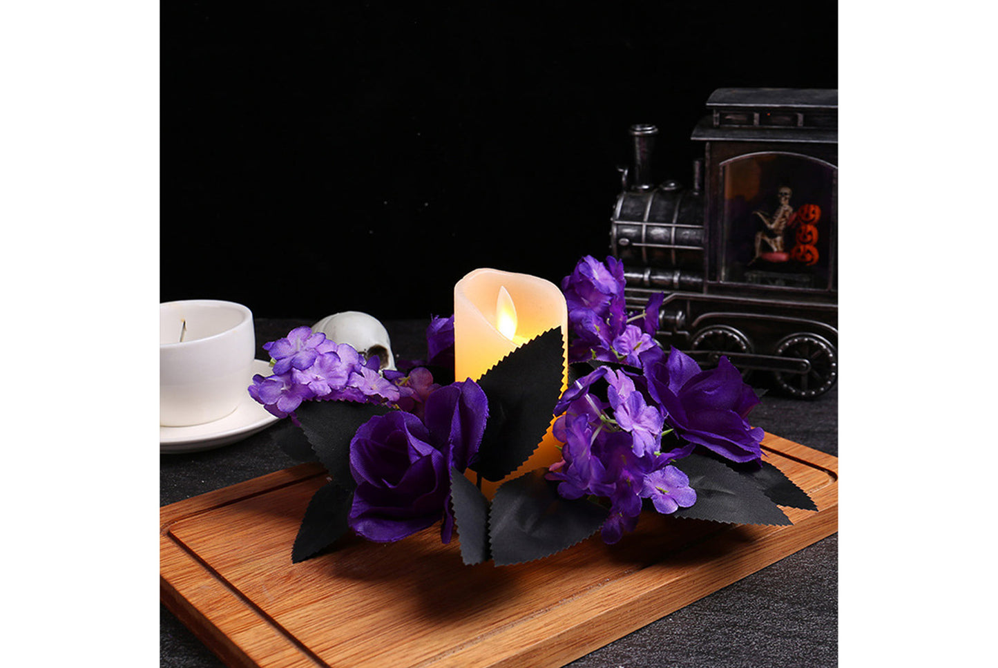 **Halloween Purple Rose Candle Garland Decoration**