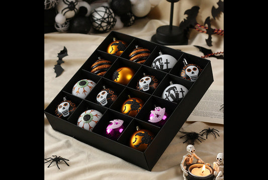 **Halloween 16-Piece Painted Spooky Skull Plastic Ball Hanging Ornaments**