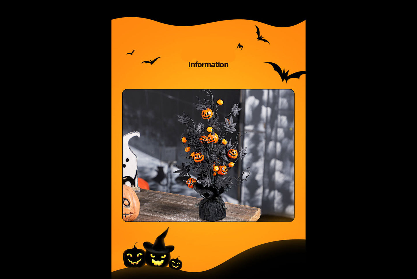 **Halloween Spooky Pumpkin Maple Leaf Decorative Tree, Home Party Decoration**
