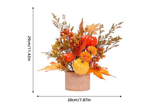 Simulated Autumn Maple Leaf, Pumpkin, and Rice Potted Plant