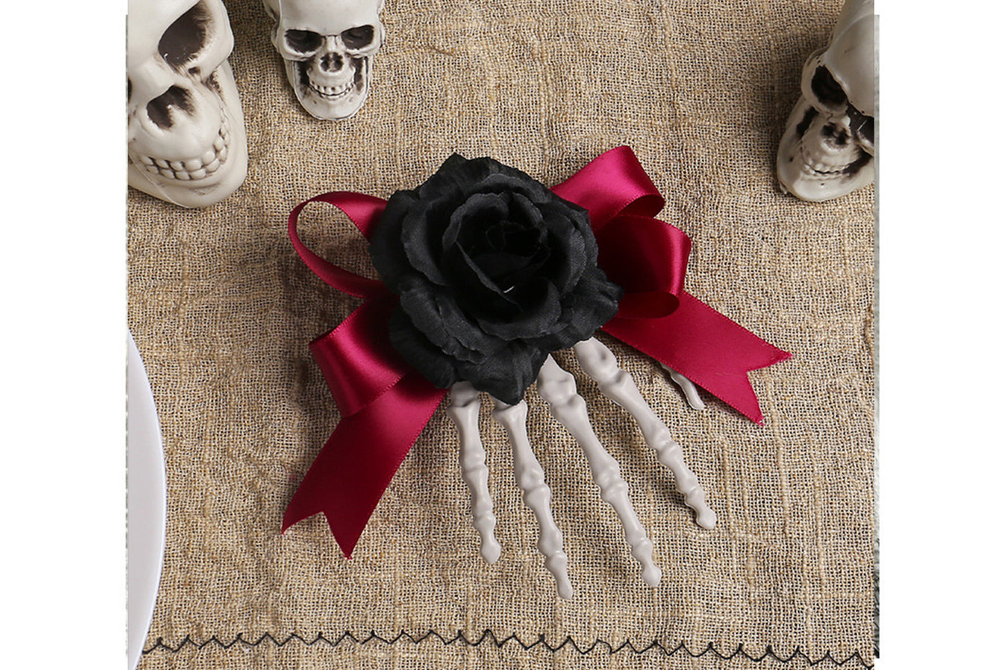 **Halloween Skeleton Hand Hair Clip with Scary Rose Bow Side Clip**