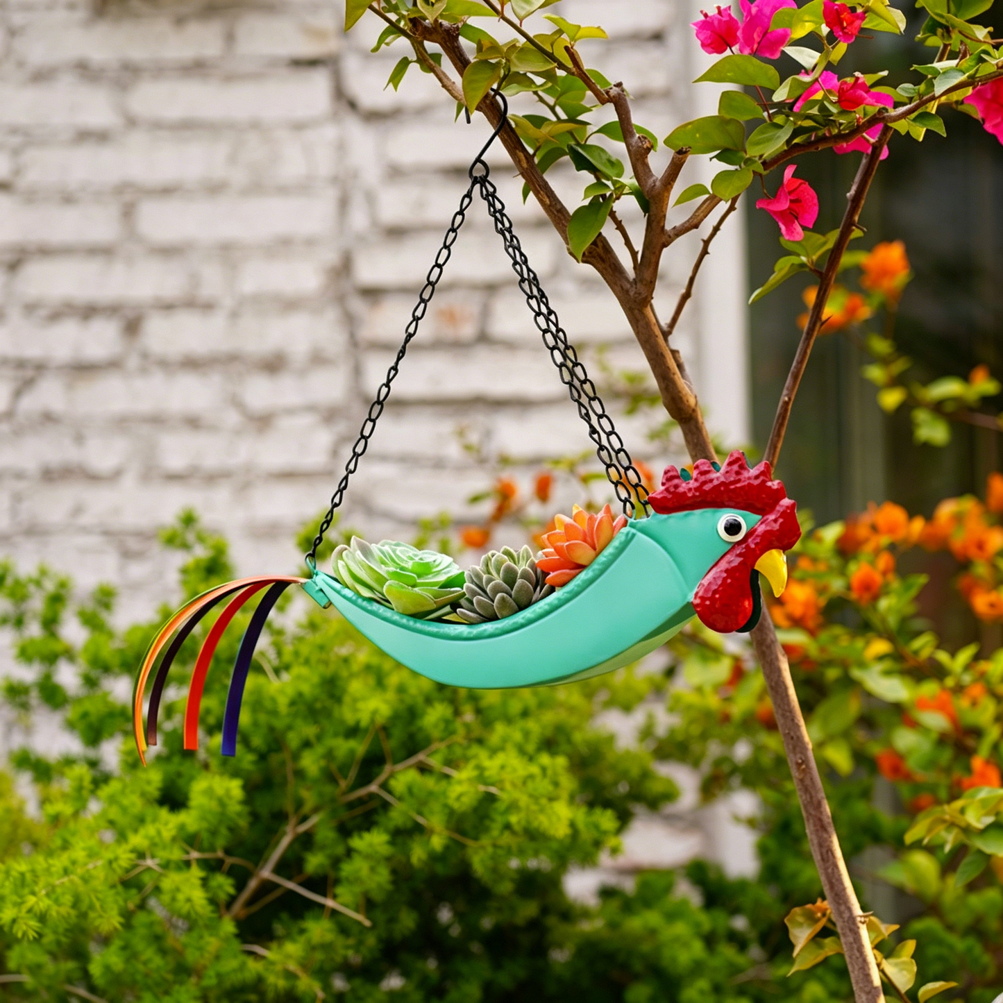 # Metal Rooster and Parrot Garden Decorative Flower Pot