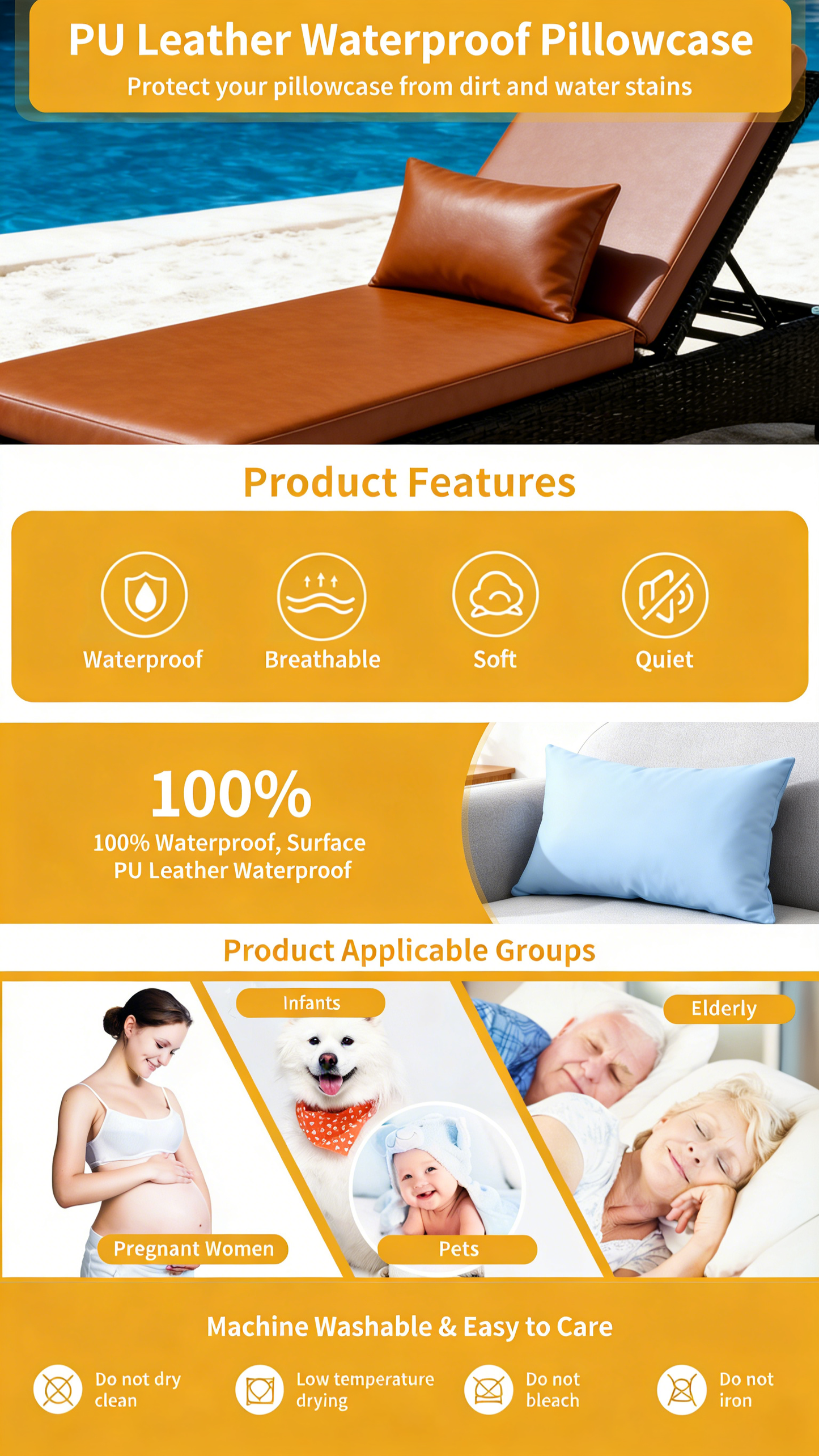 PU Leather Waterproof Pillowcase