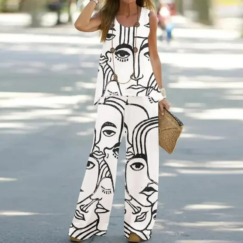 # Women's Printed Sleeveless High-Waisted Two-Piece Set