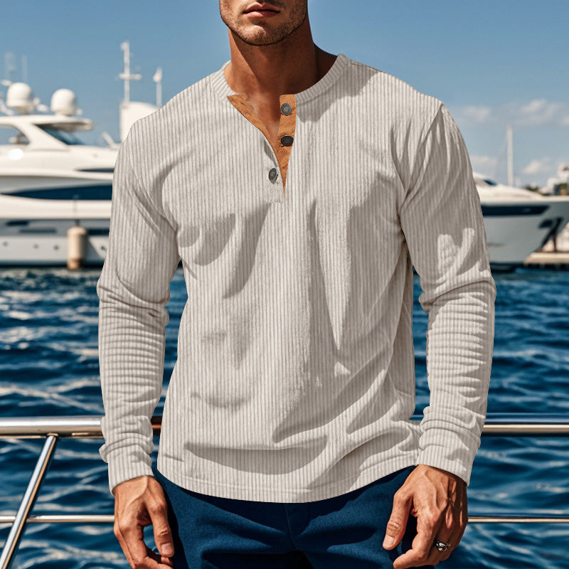 New Men's Long-Sleeve Henley Shirt