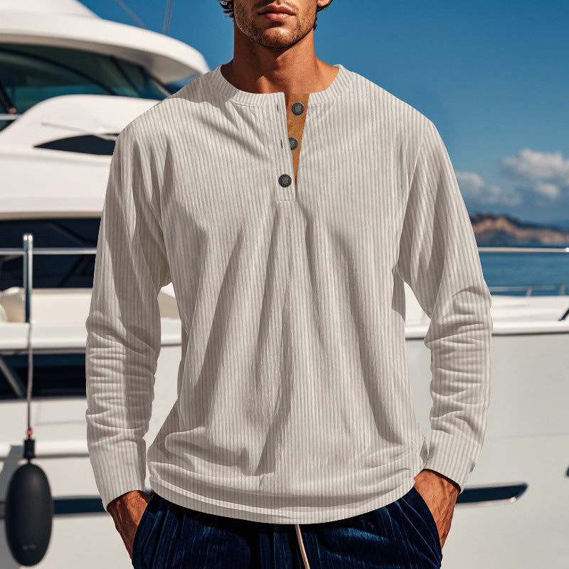 New Men's Long-Sleeve Henley Shirt