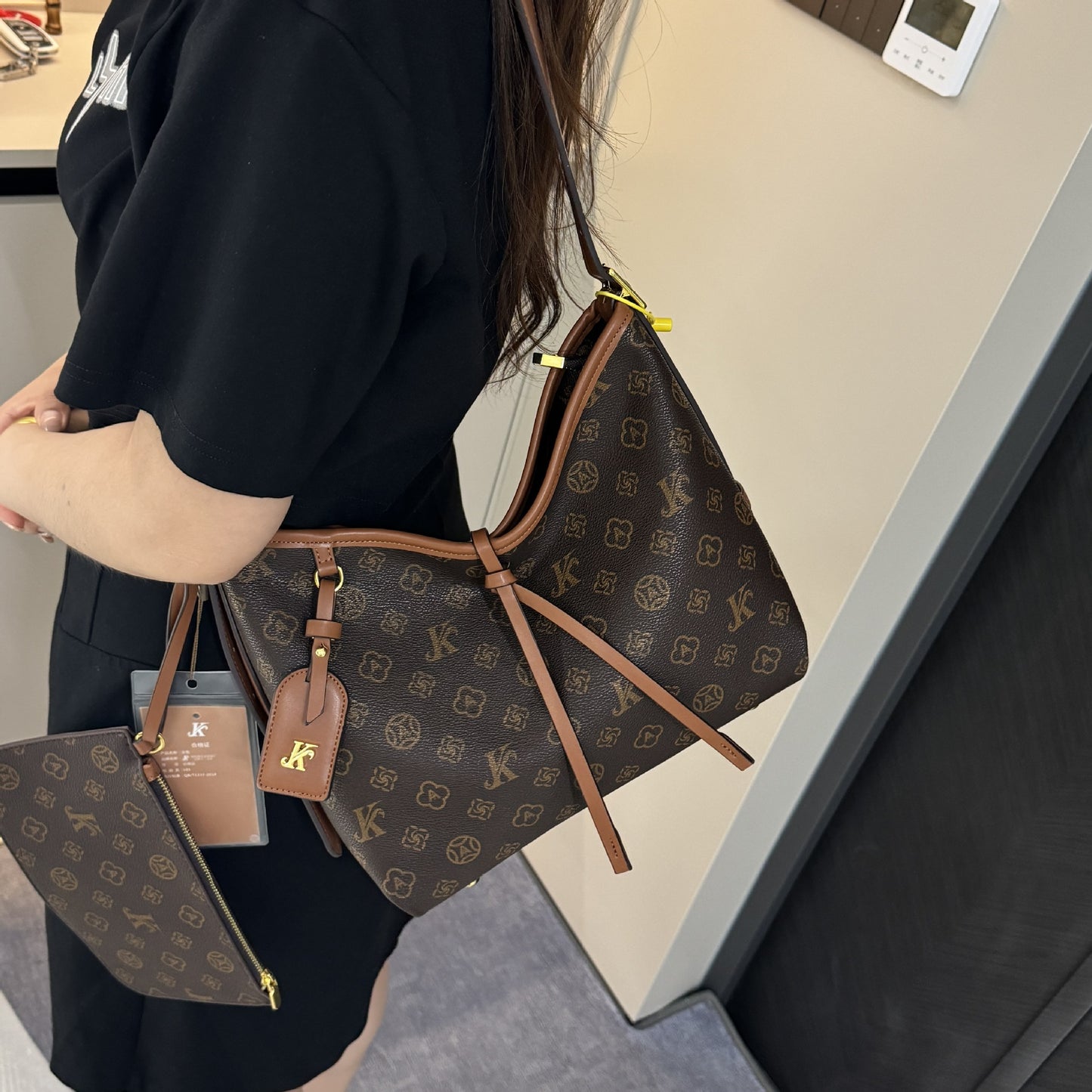 Monogram Letter Shopping Tote Bag