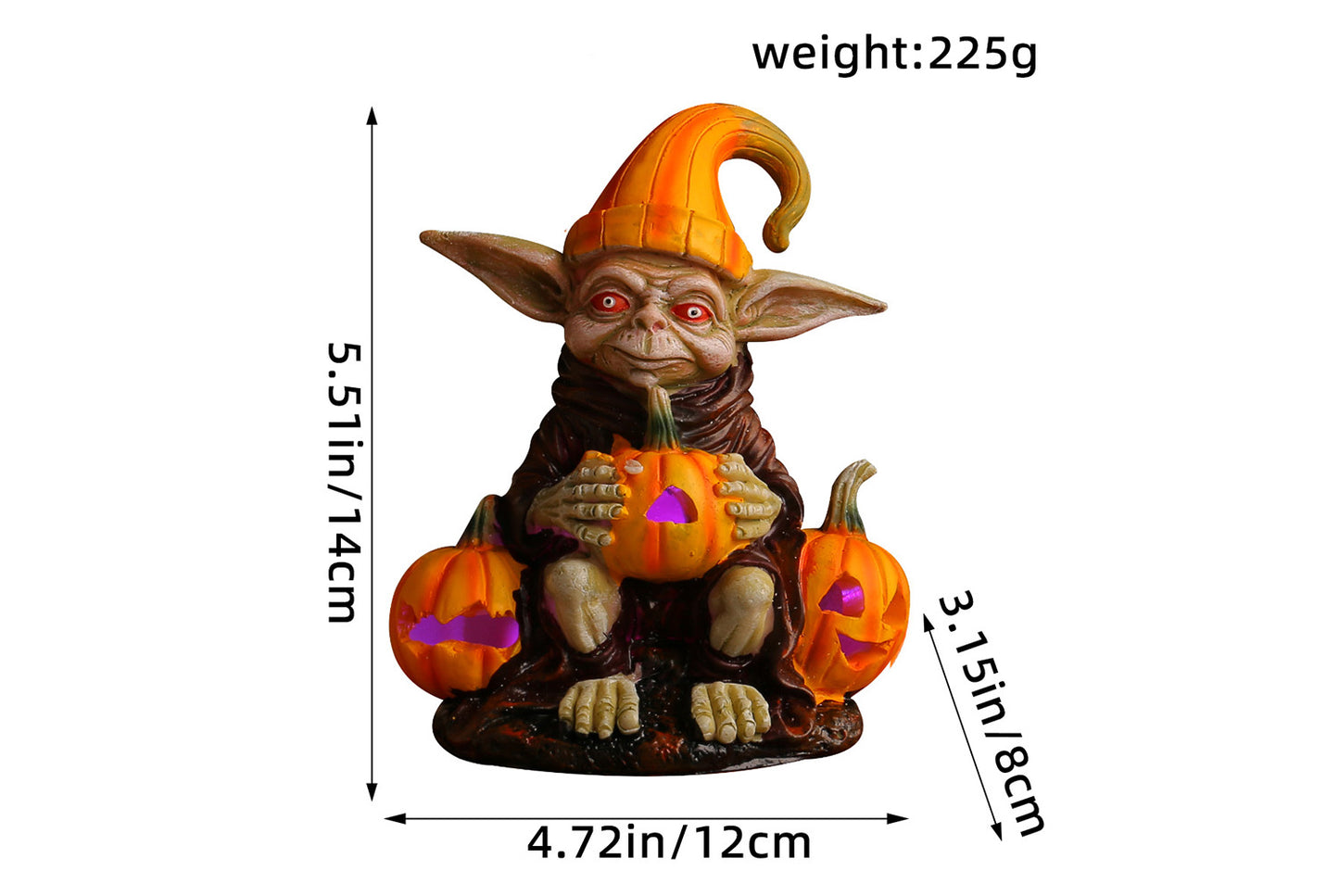 Halloween Pumpkin Lantern Resin Ornament | Glowing Gnome Doll