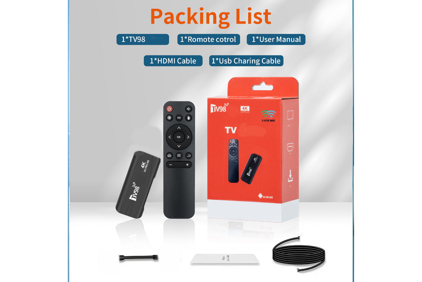 **TV98 Android Smart Internet Set-Top Box 2GB+16GB**(UK plug)