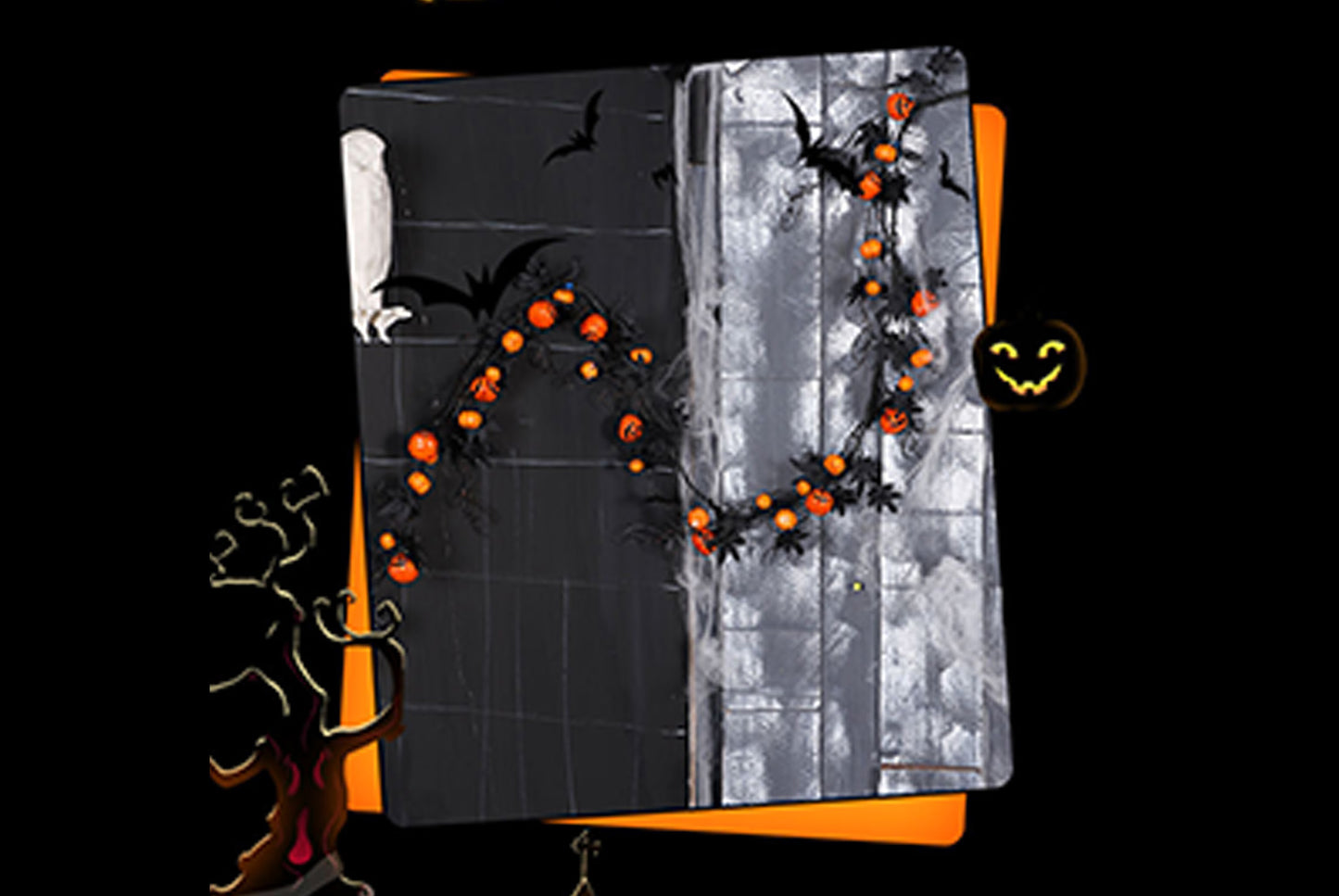 **Halloween 1.8m Black Maple Leaf Scary Pumpkin Vines Home Party Door Hanging**