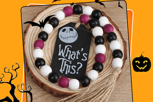 Halloween Zombie Wooden Bead Tassel Hanging Ornament, Party Decorative Flag Pendant