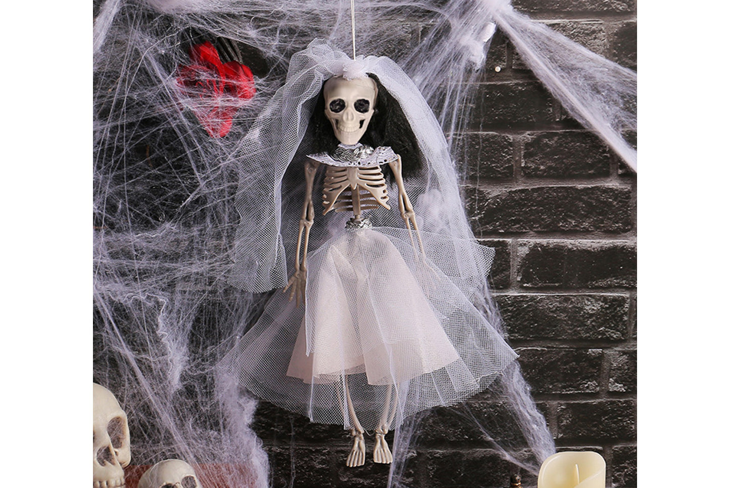 **Haunted House Halloween Skeleton Bride and Groom Hanging Ornament**