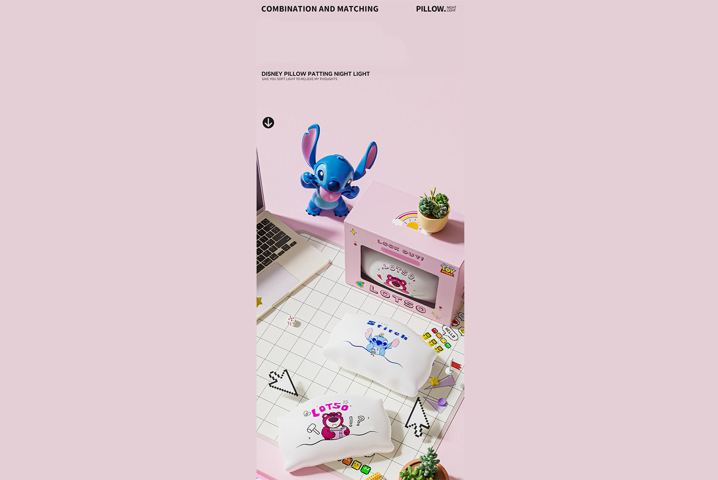 Strawberry Bear/Stitch Pillow Magnetic Night Light