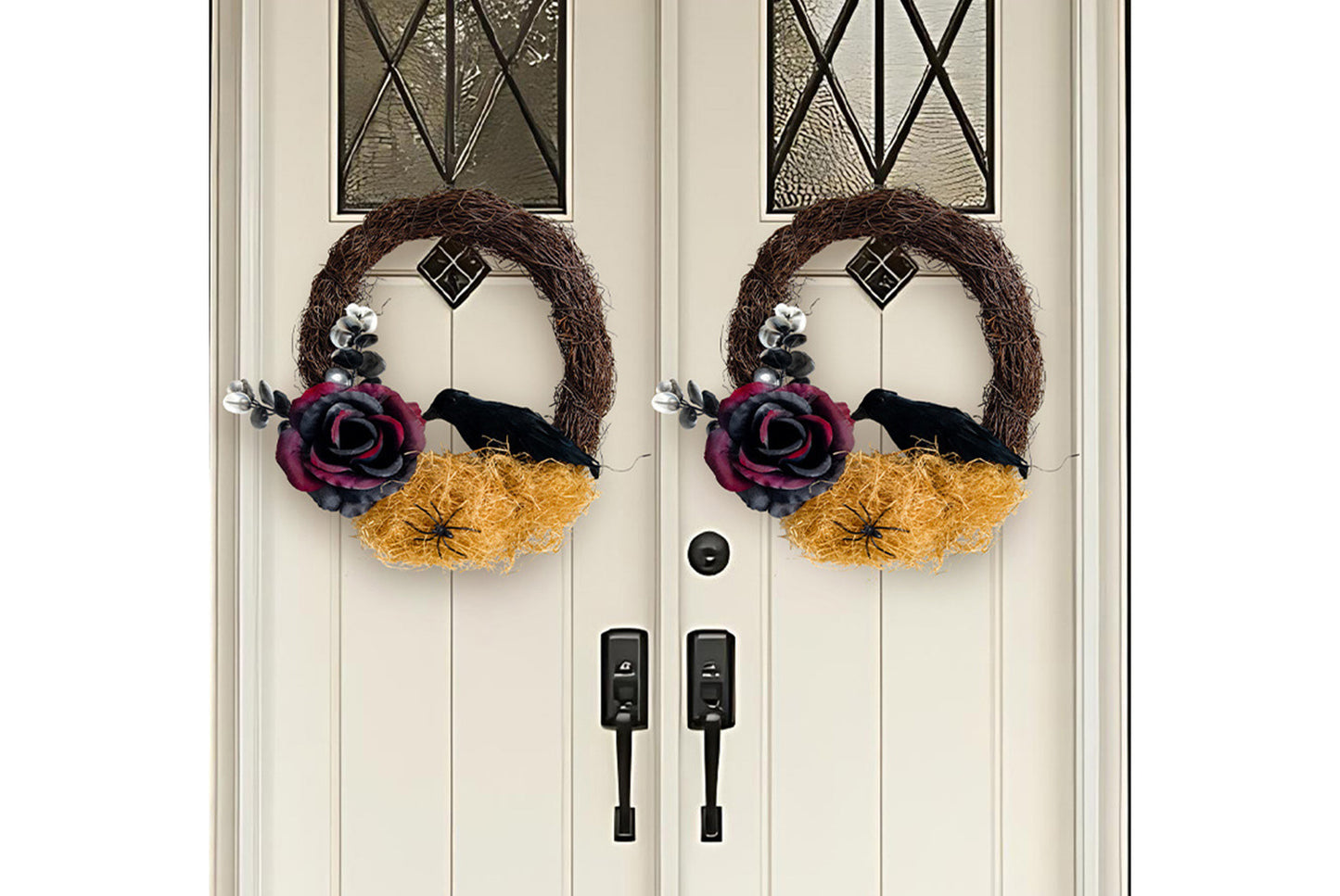 Halloween Dead Rose and Crow Wreath | Horror-Themed Door Decoration
