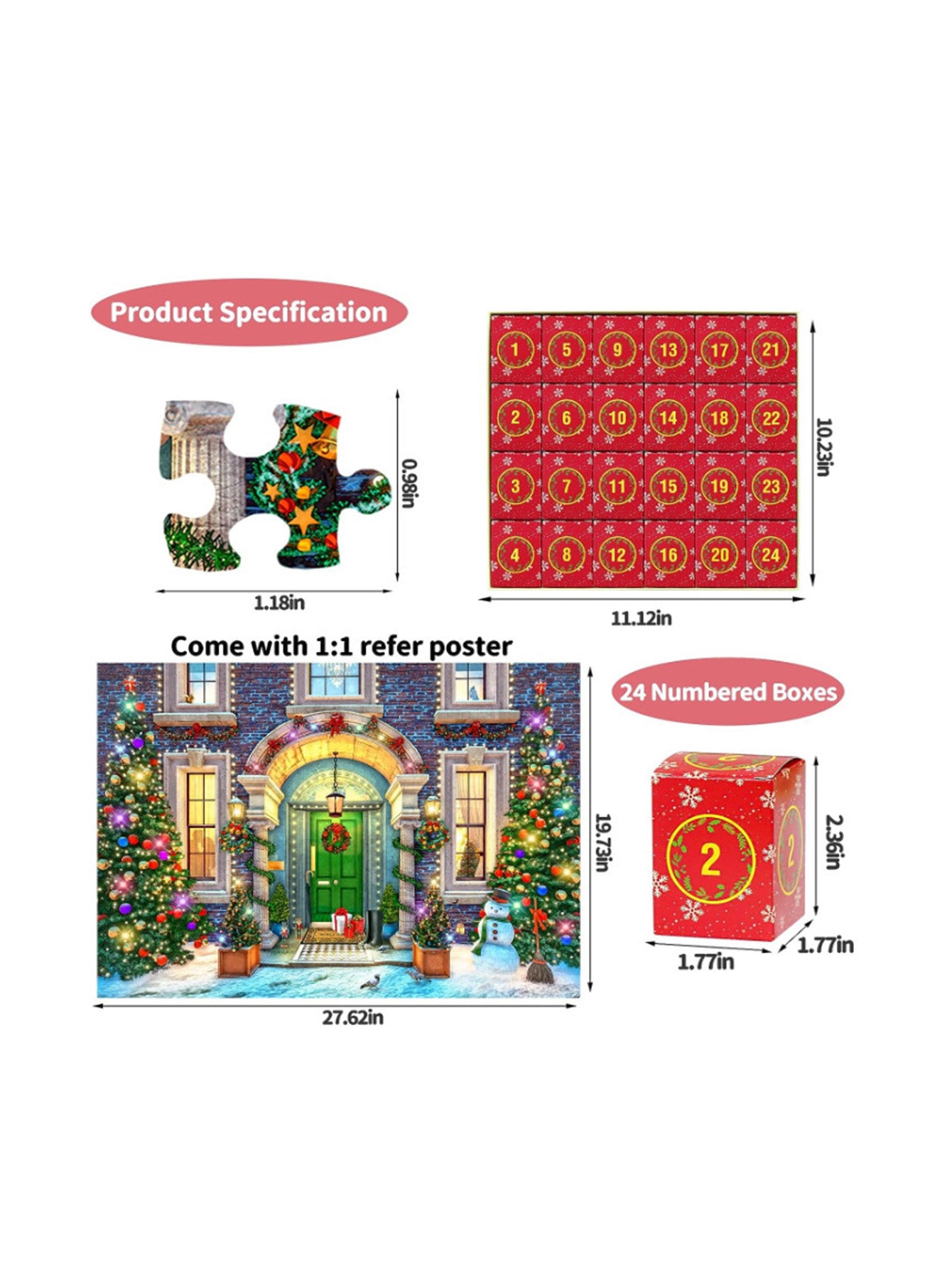 Christmas Countdown Calendar Blind Box 24-Day Puzzle Surprise Gift Box