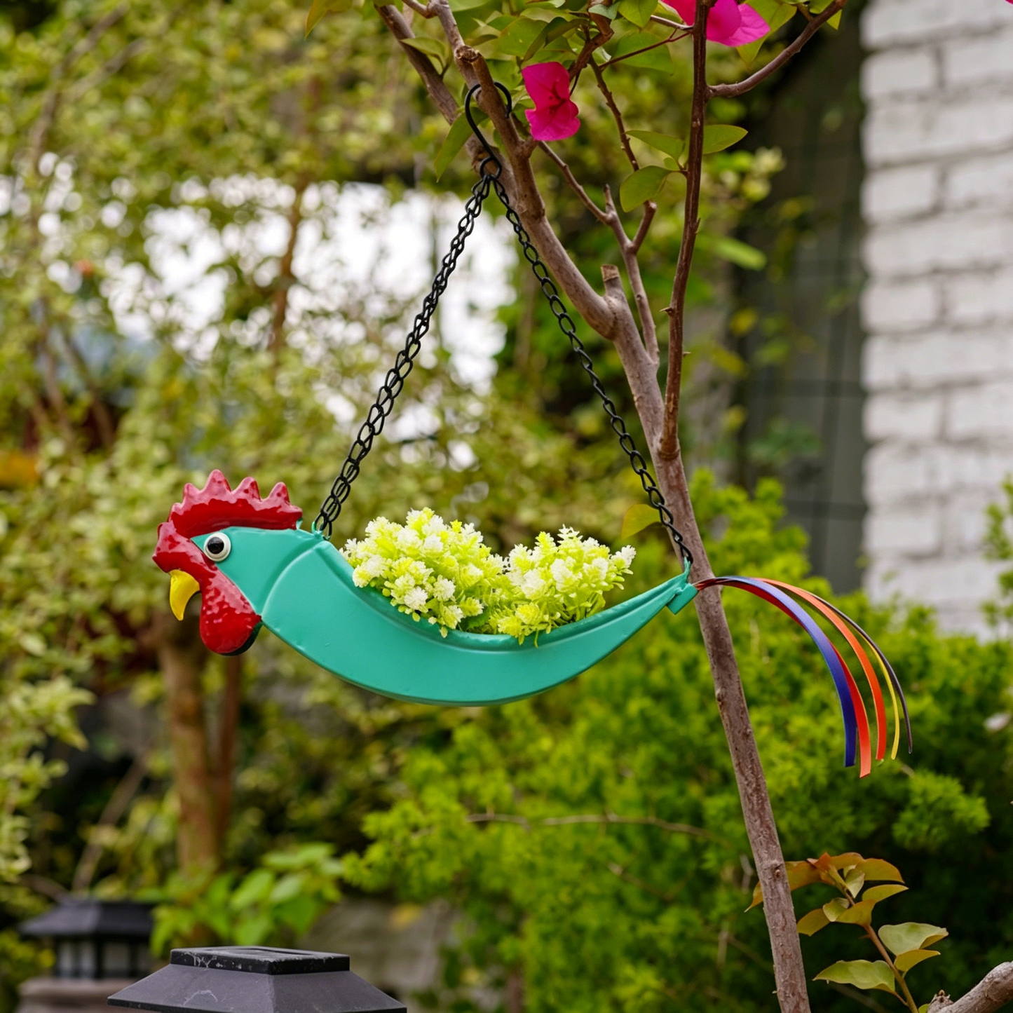 # Metal Rooster and Parrot Garden Decorative Flower Pot