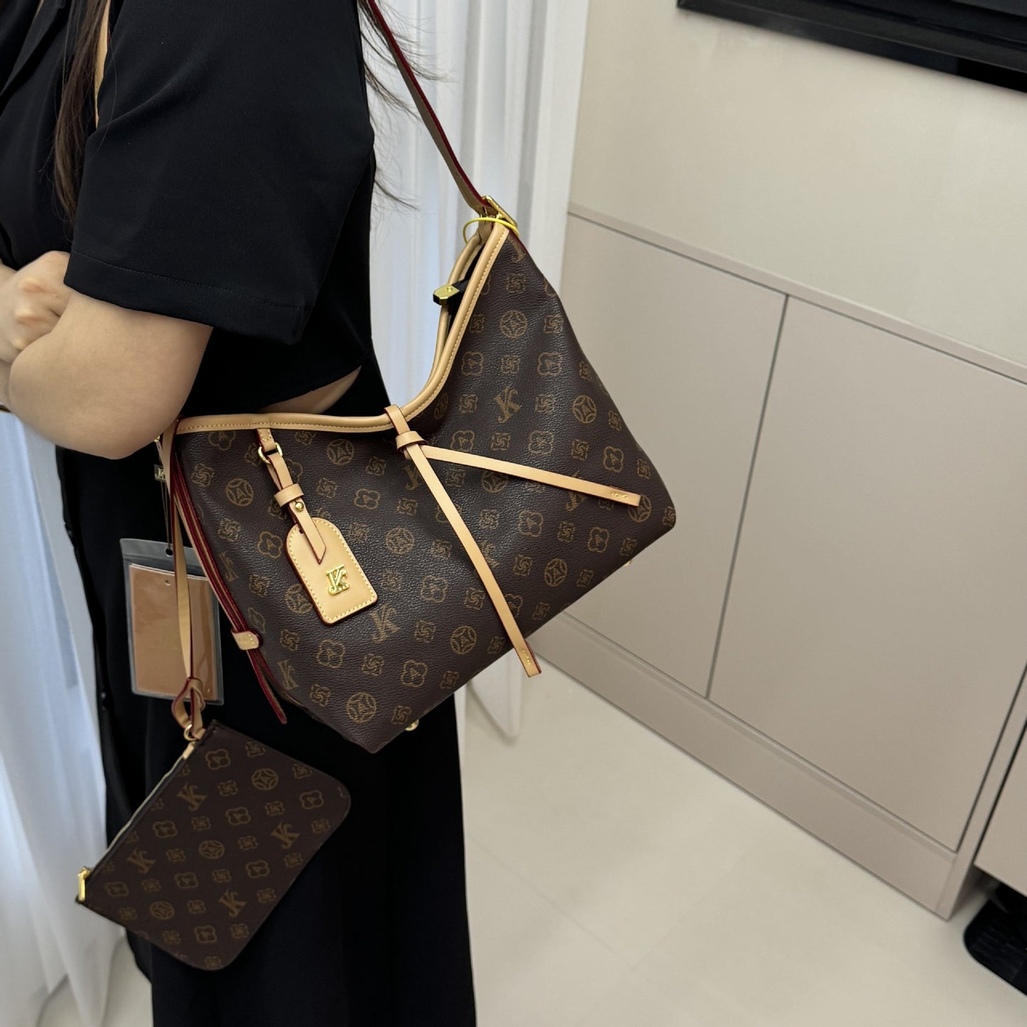 Monogram Letter Shopping Tote Bag