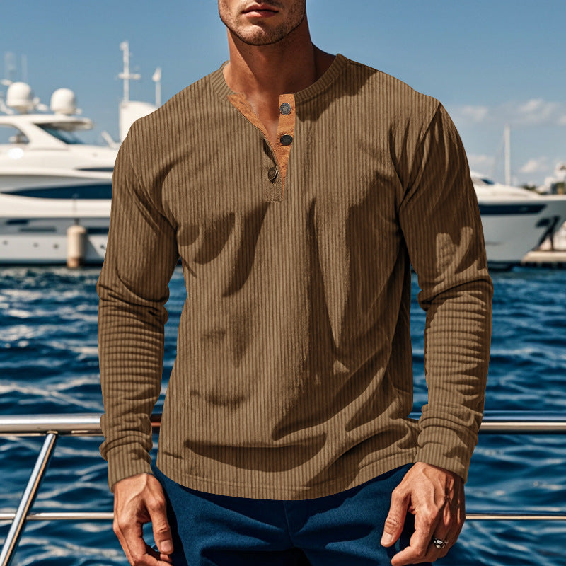New Men's Long-Sleeve Henley Shirt