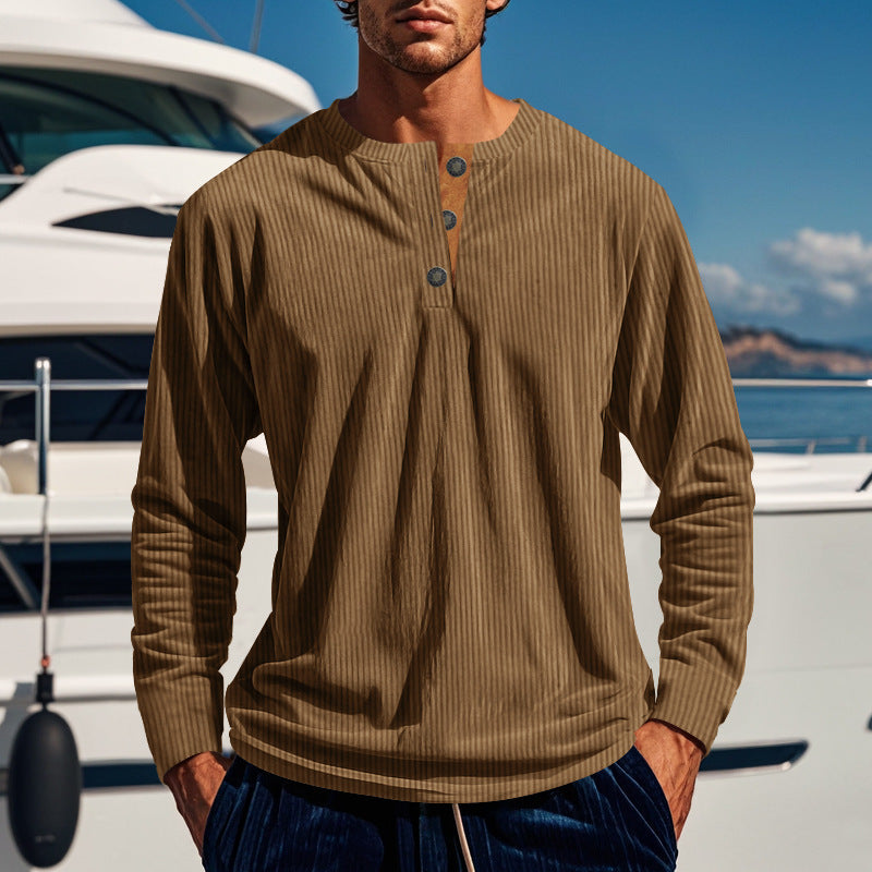 New Men's Long-Sleeve Henley Shirt