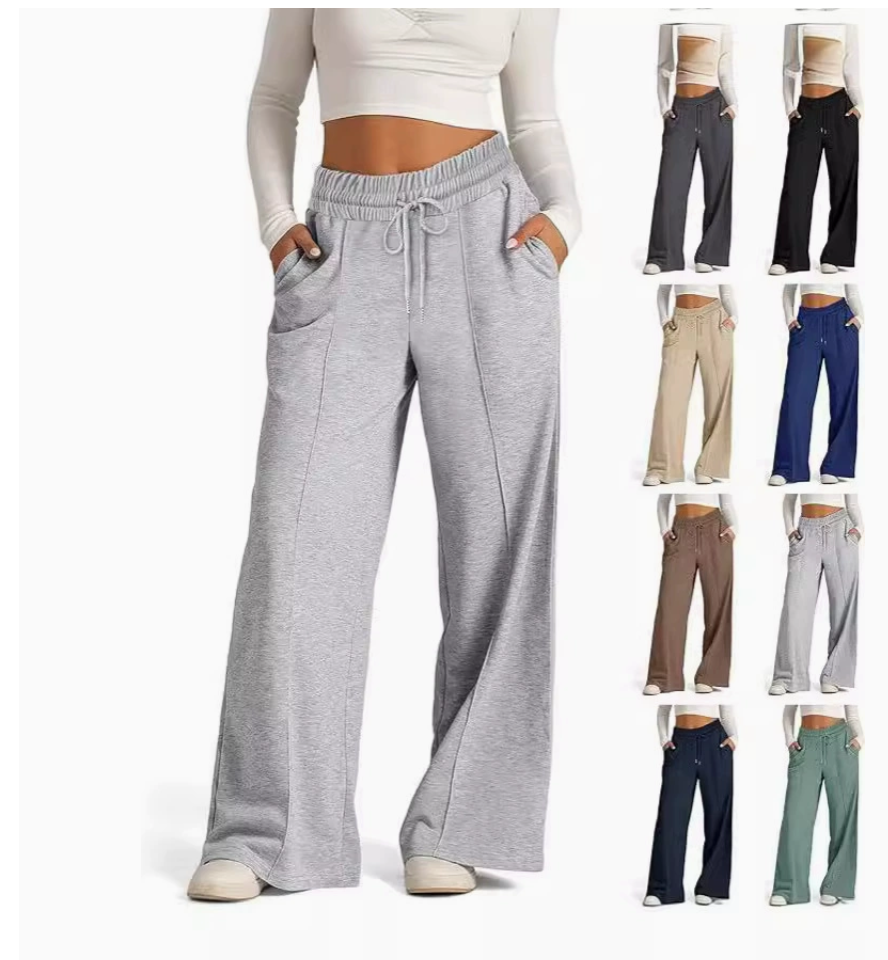Women's Solid Color Casual Wide-Leg Sweatpants