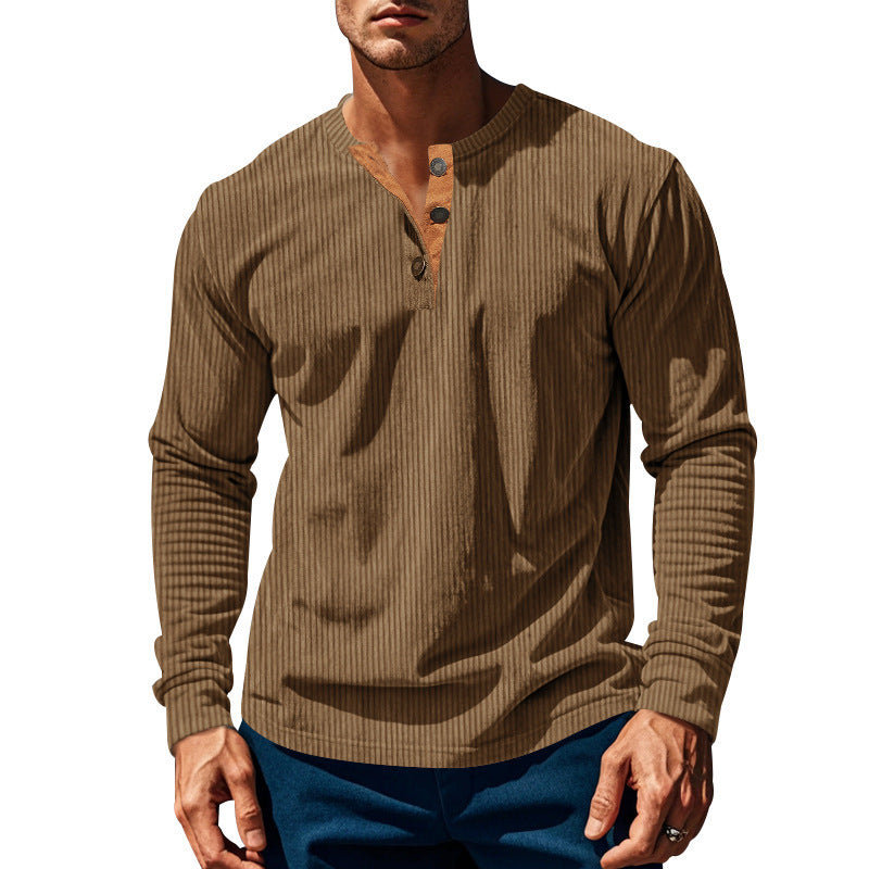 New Men's Long-Sleeve Henley Shirt