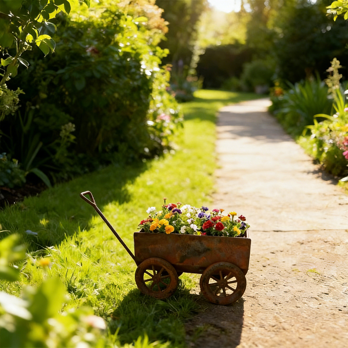 Vintage Distressed Iron Cart Flower Pot