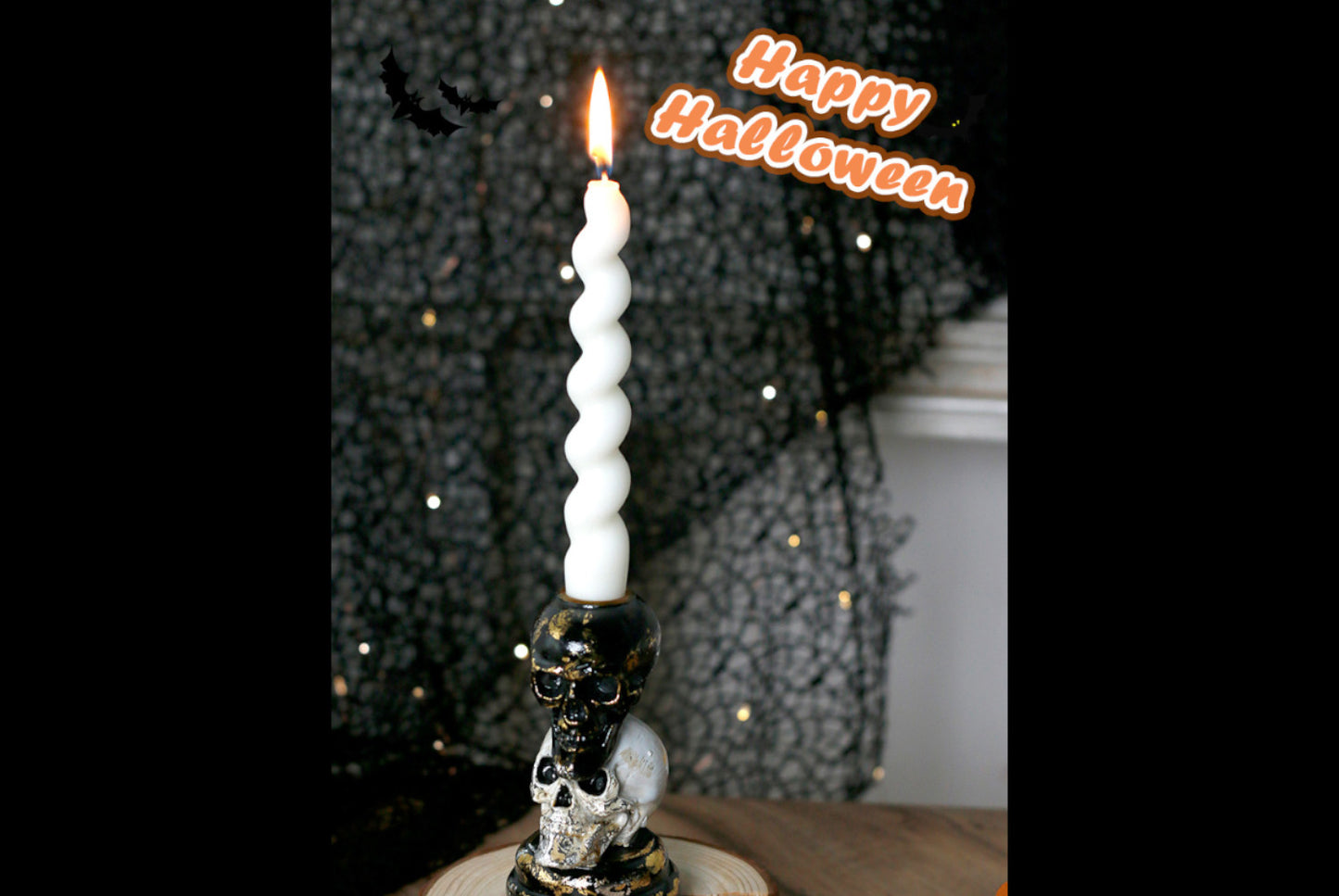 Two-tone Black and White Skull Candlestick Ornament