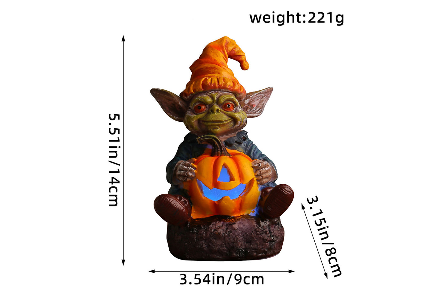 Halloween Pumpkin Lantern Resin Ornament | Glowing Gnome Doll