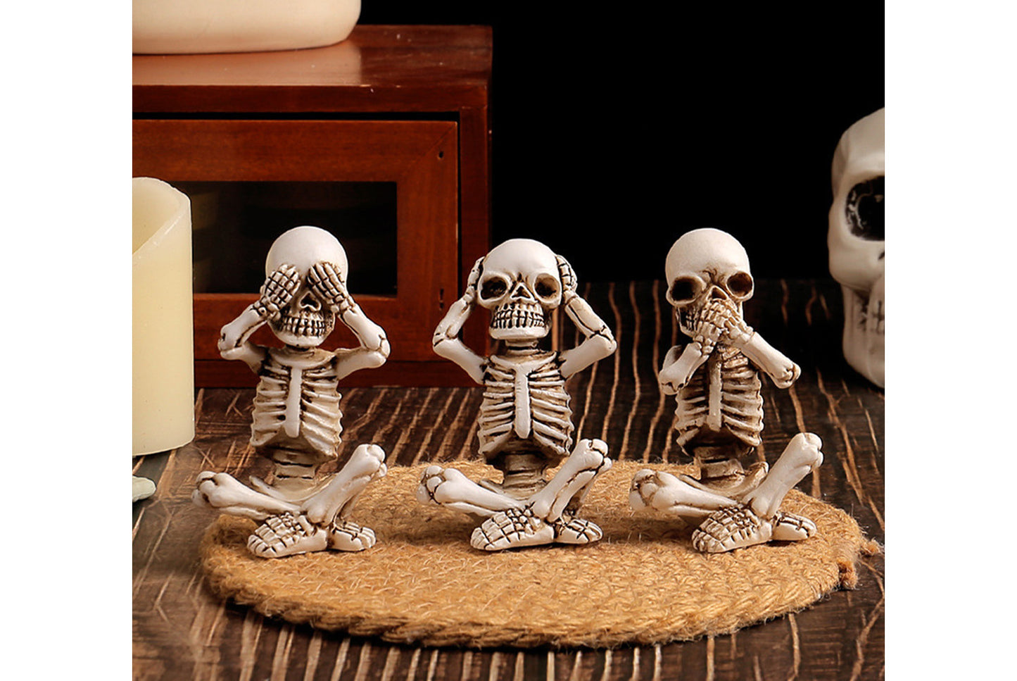 Halloween Skull Ornament Set | No Hear, No See, No Talk Design | Ghost Festival Desktop Decor