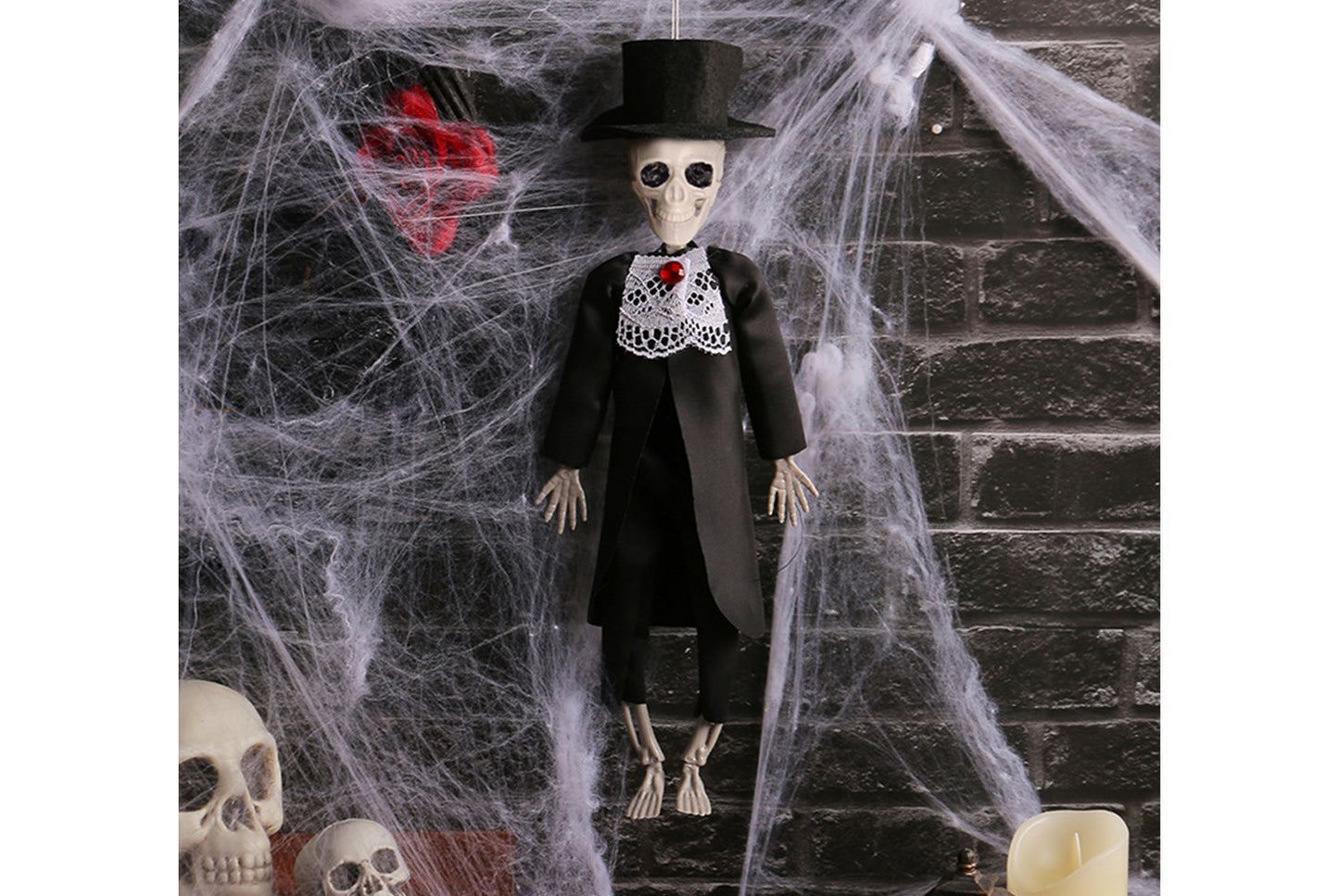 **Haunted House Halloween Skeleton Bride and Groom Hanging Ornament**