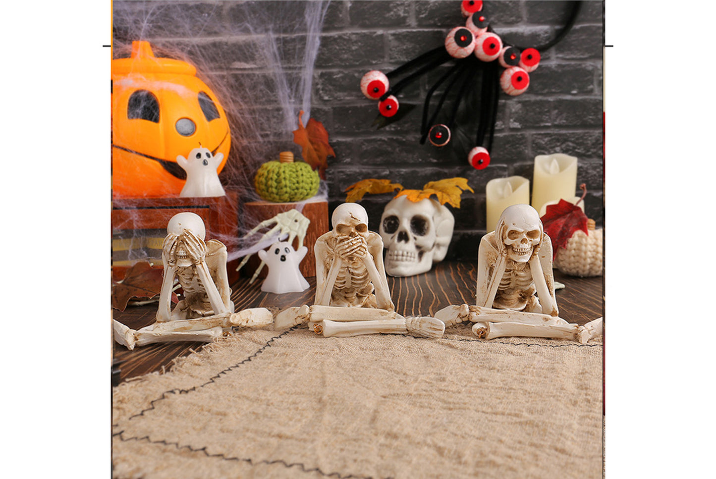 Halloween Resin Skeleton Ornaments | Three "Don't Hear, Don't See, Don't Talk" Styles