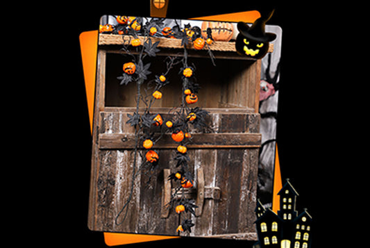 **Halloween 1.8m Black Maple Leaf Scary Pumpkin Vines Home Party Door Hanging**