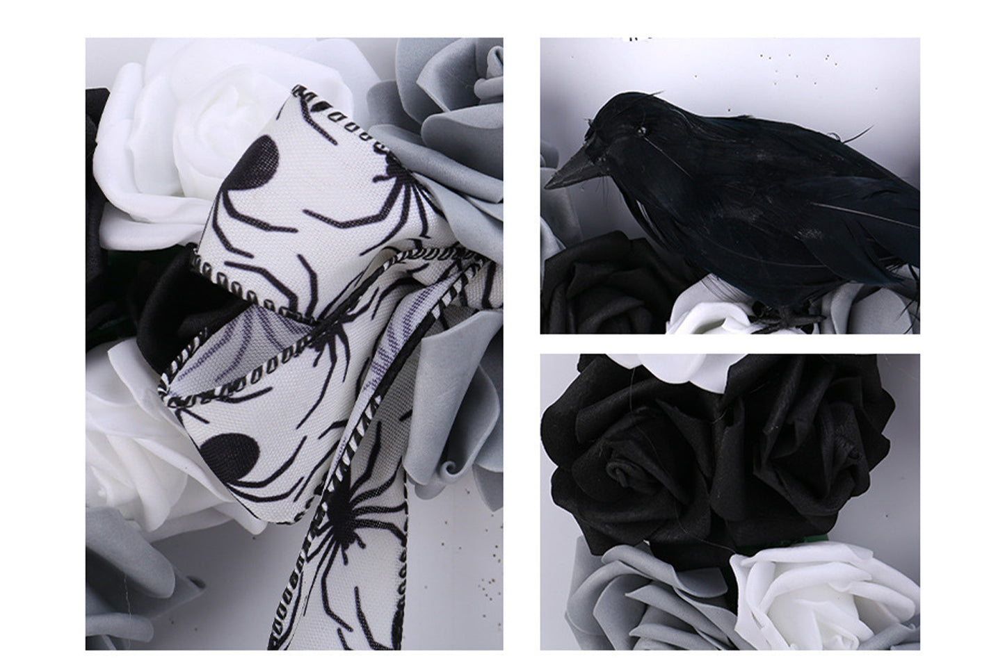 Black and White Rose and Crow Wreath