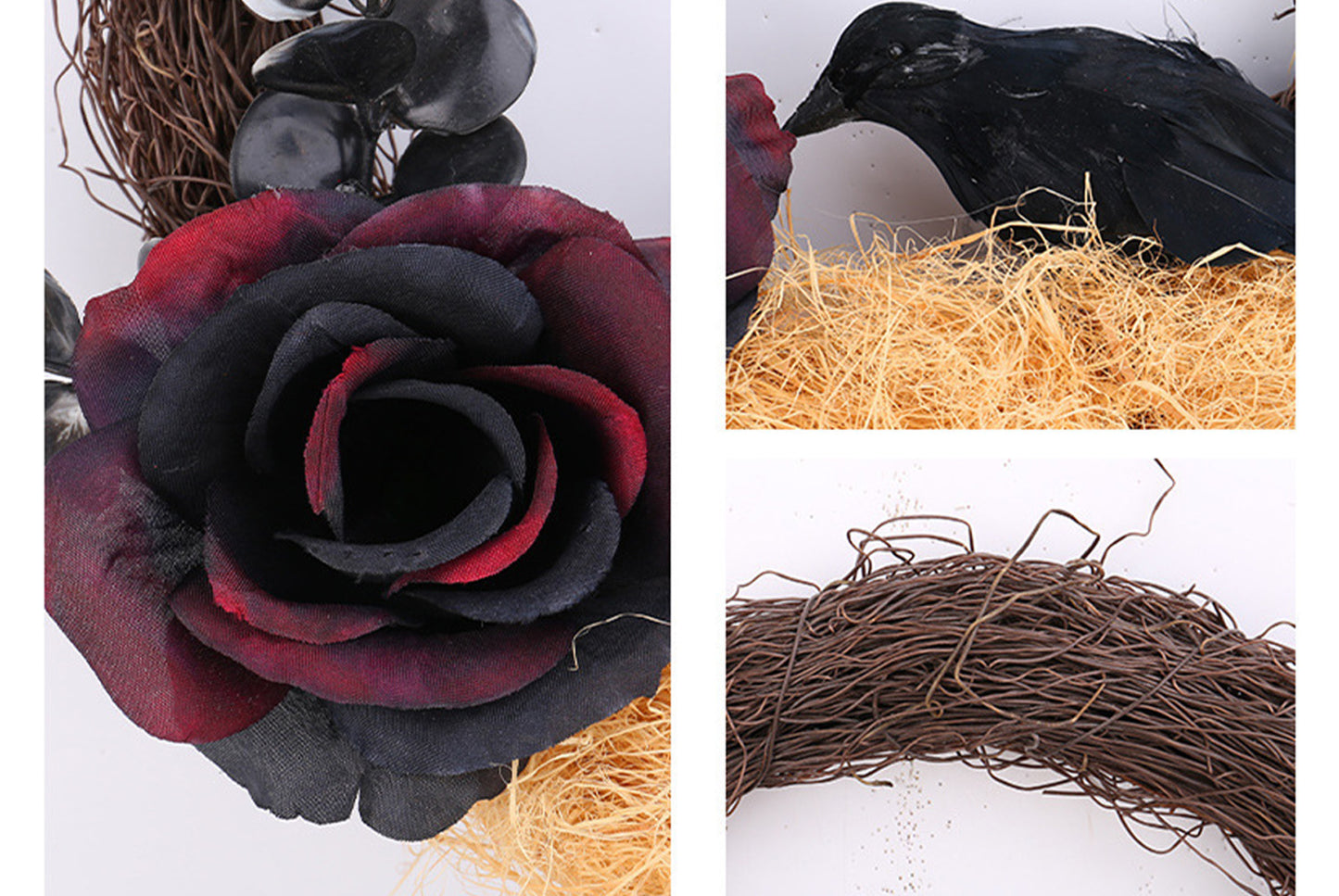 Halloween Dead Rose and Crow Wreath | Horror-Themed Door Decoration