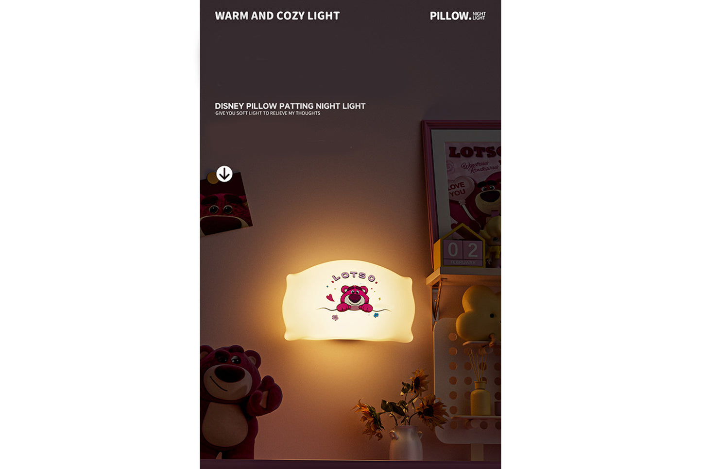 Strawberry Bear/Stitch Pillow Magnetic Night Light