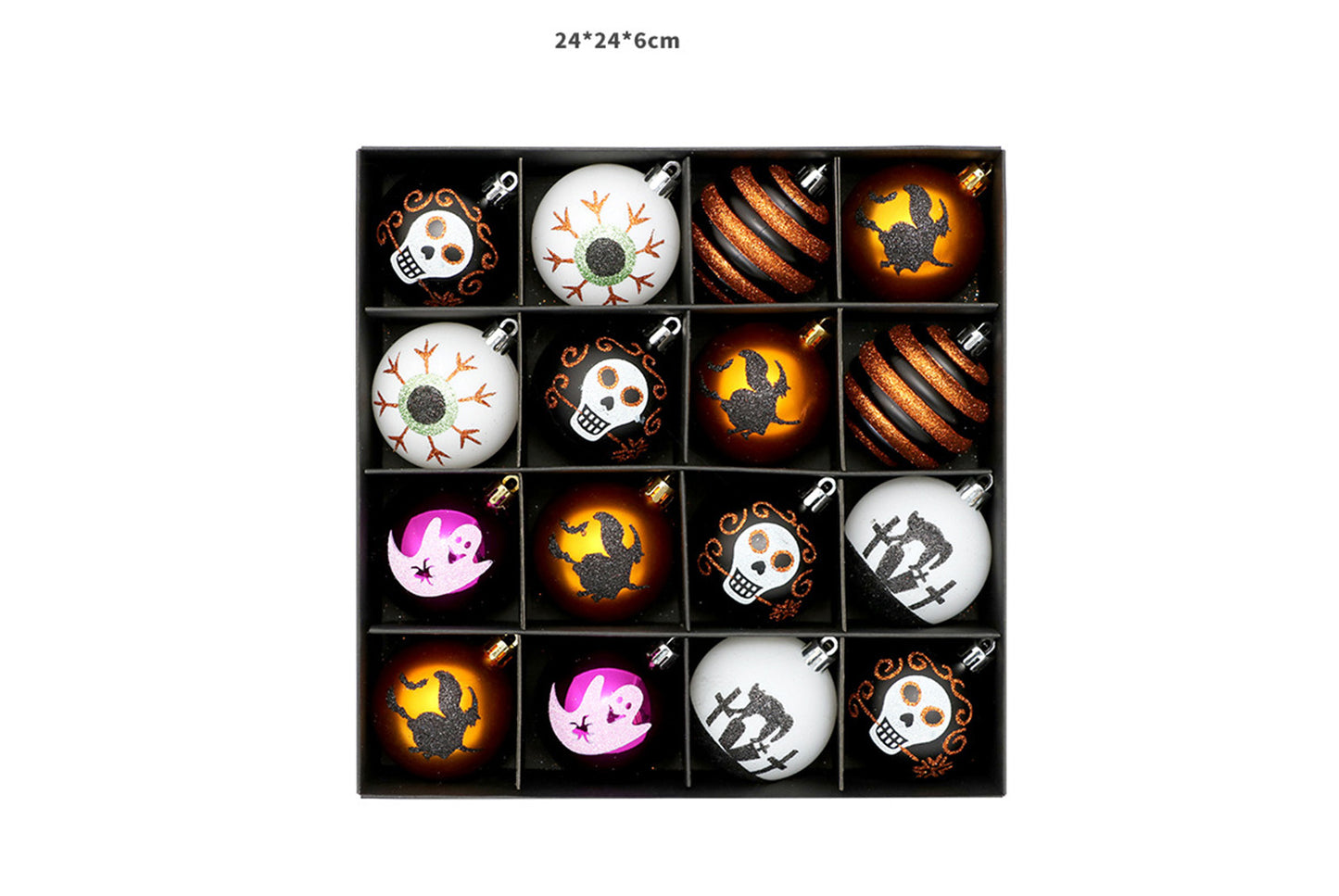 **Halloween 16-Piece Painted Spooky Skull Plastic Ball Hanging Ornaments**