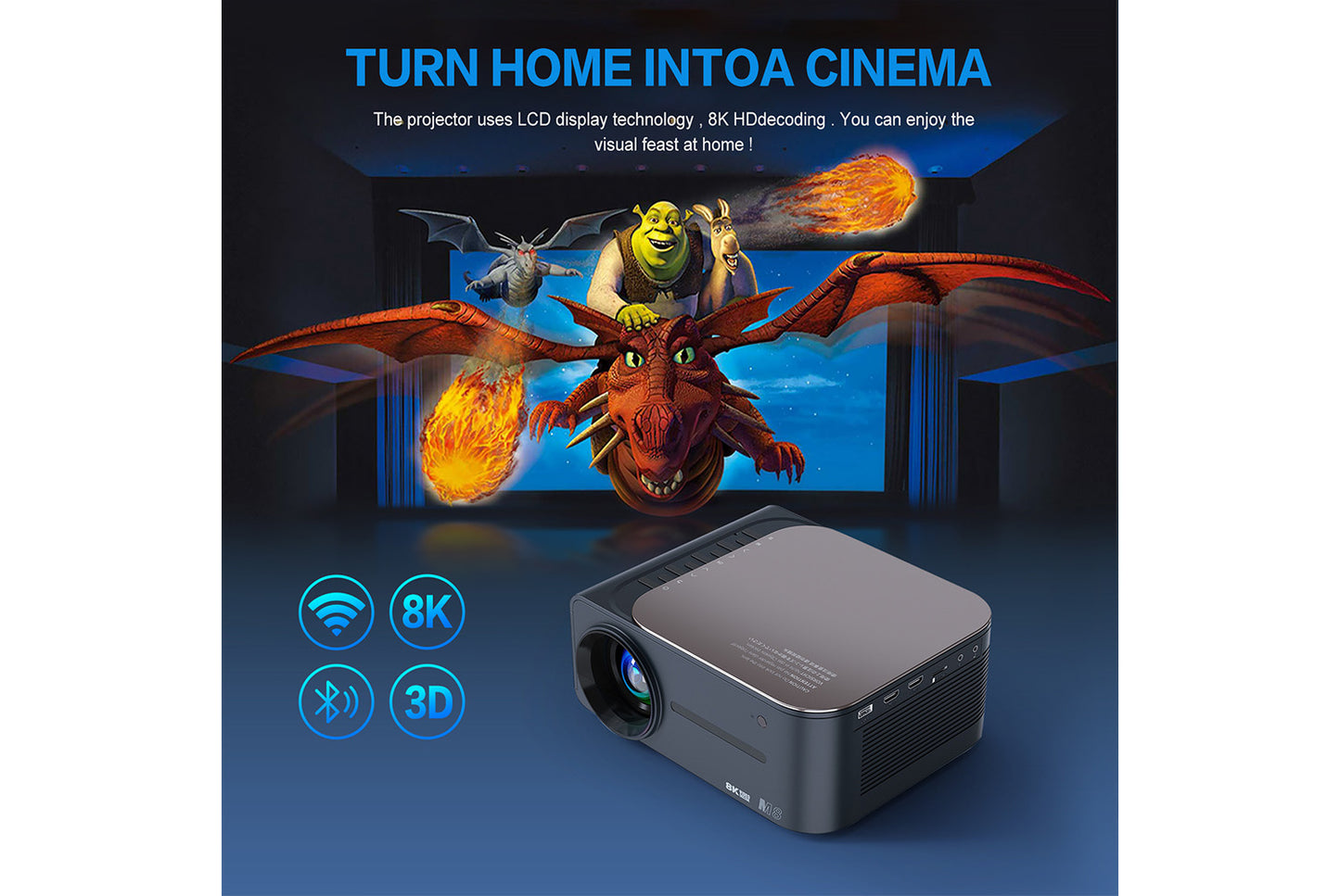 **M8 Smart Projector LCD Android 8K Home Projector**(UK plug)