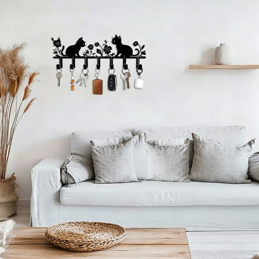 # Wrought Iron Cat and Flower Creative Storage Hooks