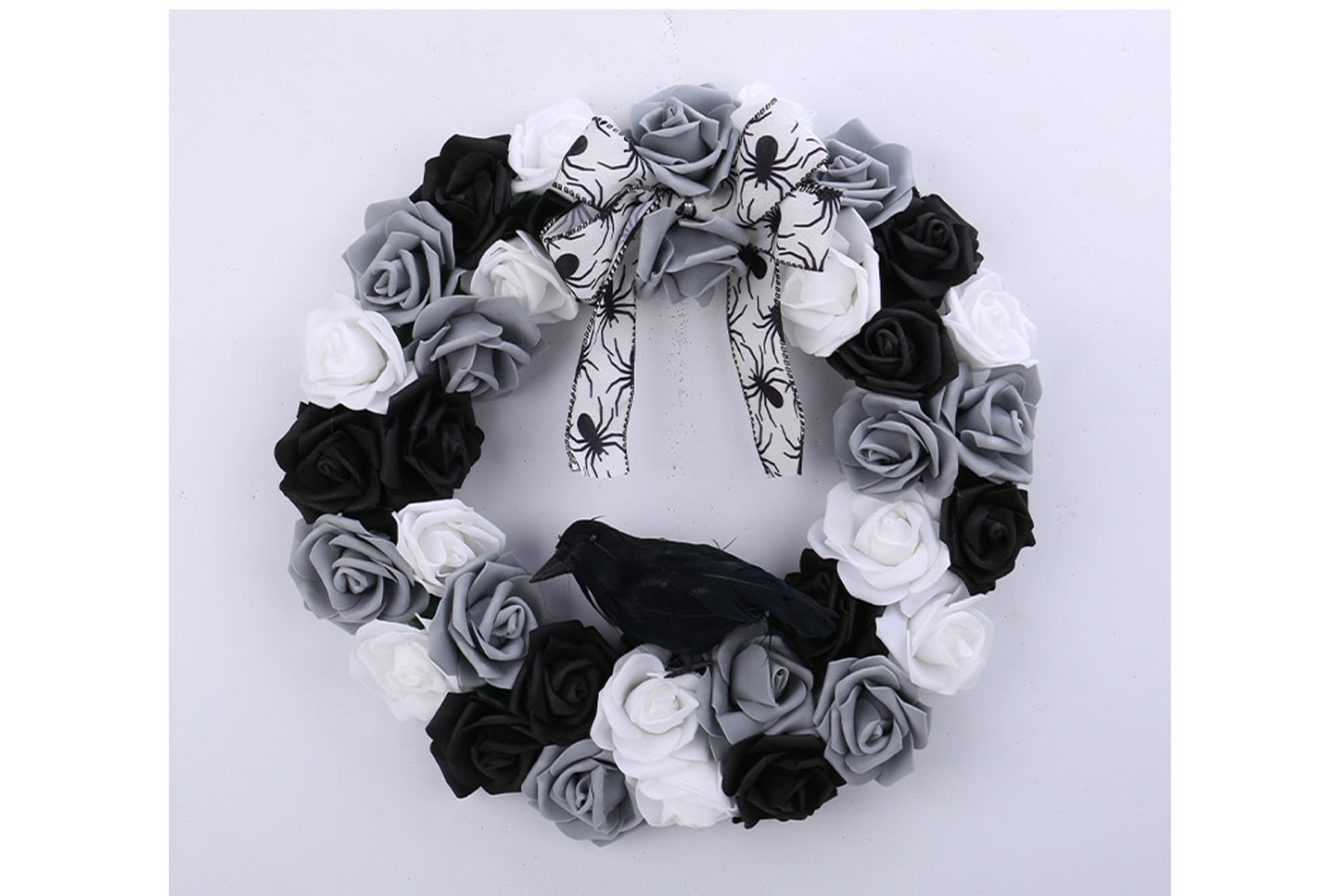 Black and White Rose and Crow Wreath