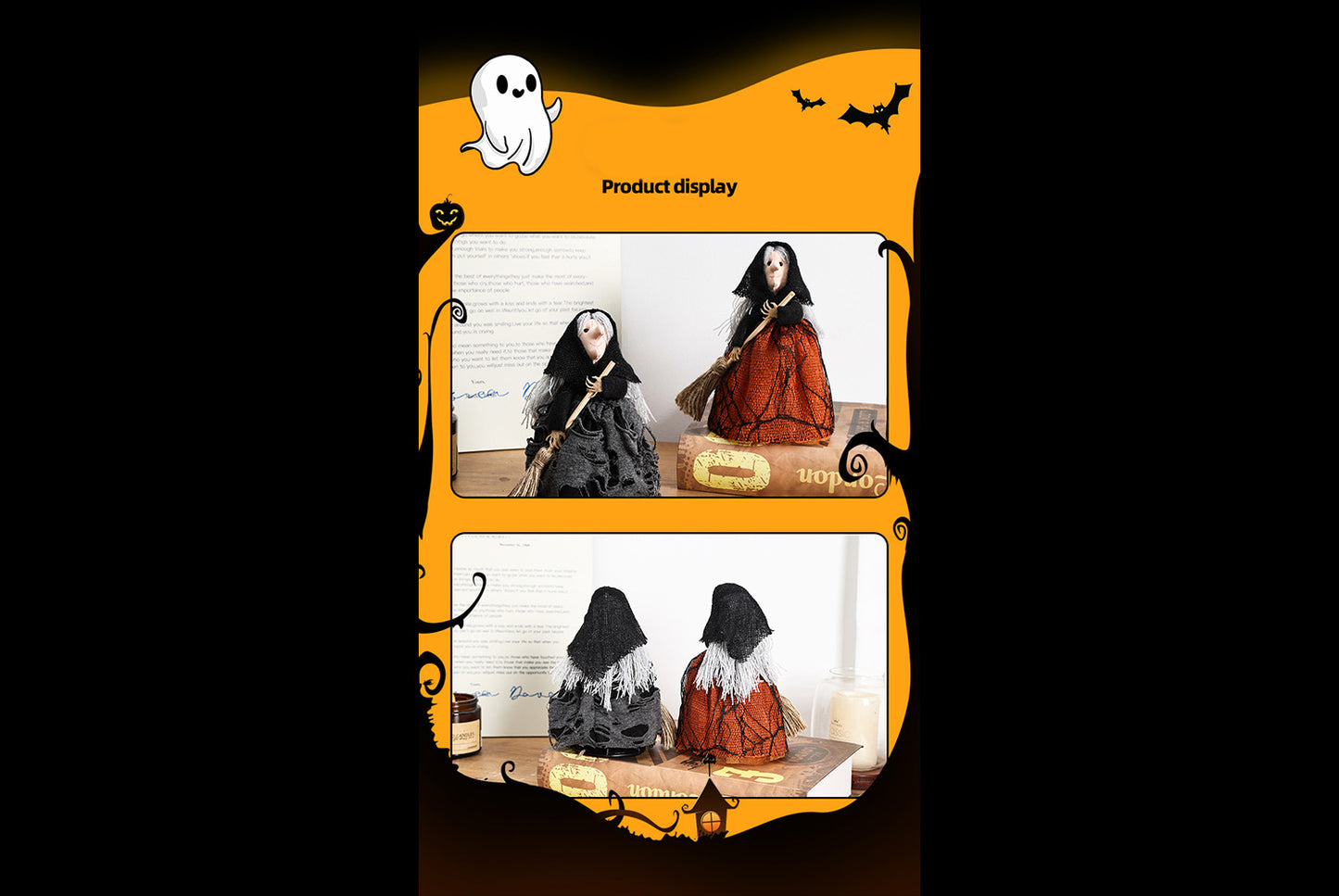 **Exquisite Broom Witch Treetop Star Ornament**