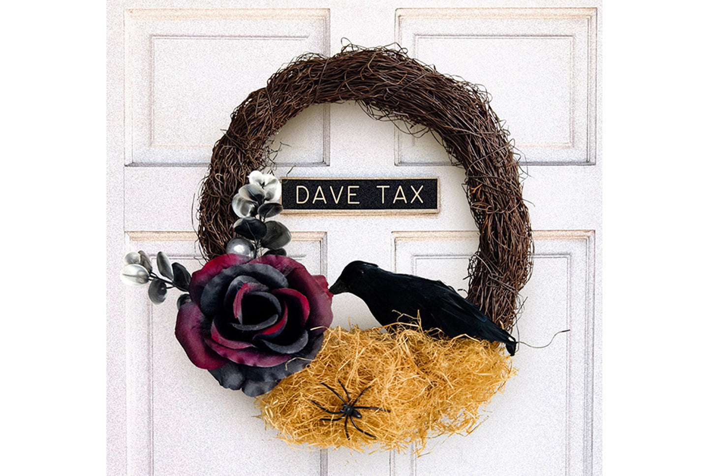 Halloween Dead Rose and Crow Wreath | Horror-Themed Door Decoration