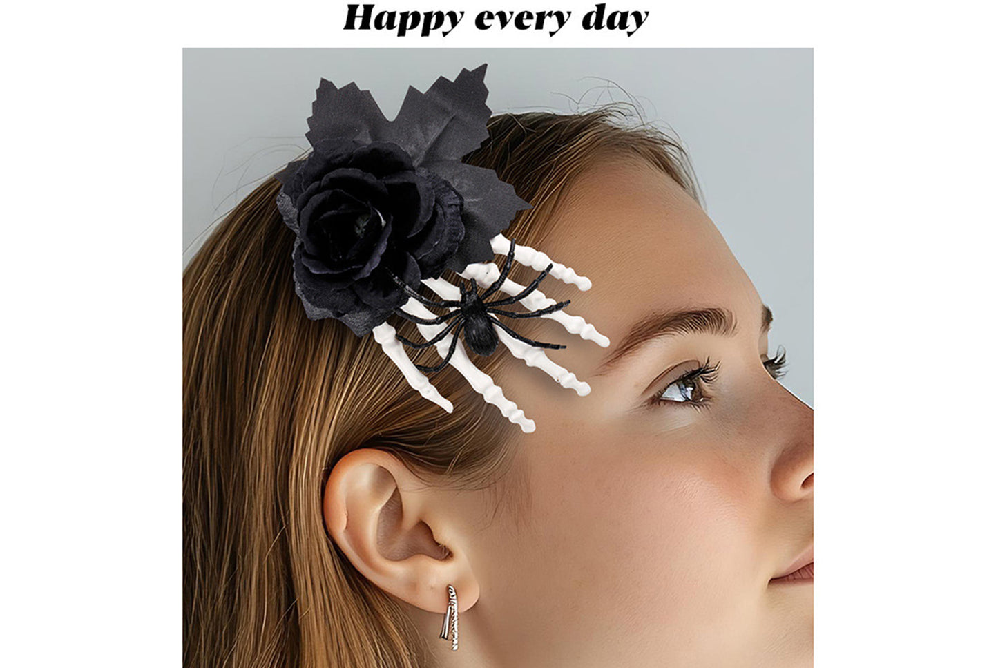 **Halloween Black Rose Bone Claw Side Hair Clip**