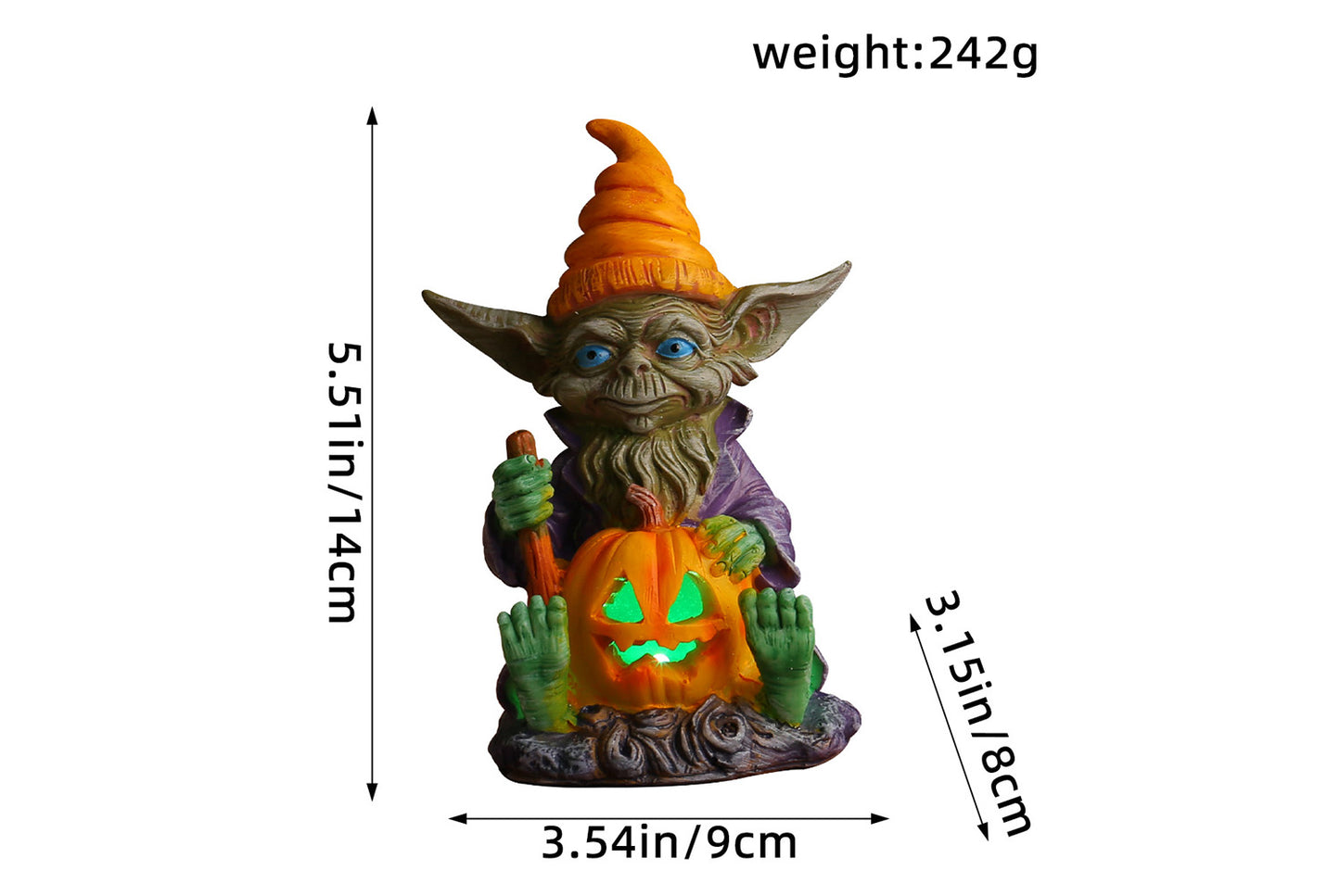 Halloween Pumpkin Lantern Resin Ornament | Glowing Gnome Doll